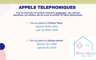 Horaire appels téléphoniques médecins
