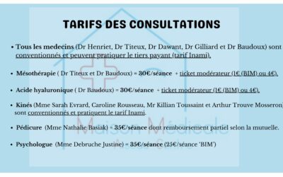Tarifs consultations et soins